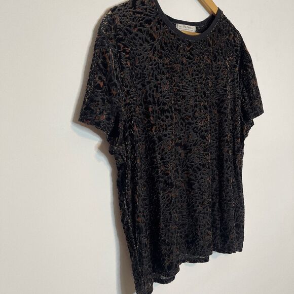 We the Free People Teddy Burnout Velvet Tee Size Medium Cheetah Black Combo - Picture 6 of 8